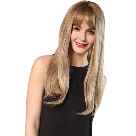 20Inch Charming Wig Light Blonde Long Wigs for Women Middle Parting Light Gold